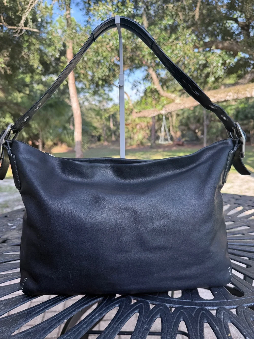 Vintage Coach Black Leather Legacy East West Duffle Hobo Bag 1416